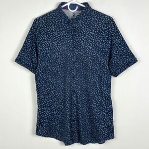 Desoto New Dimension Shirt Button Down Collared Mens Size Large Blue Floral Navy
